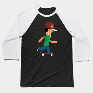 Skateboarding Kid in Phillies Hat Baseball T-Shirt